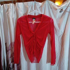 MEA by Kim ZA tap red sheer long sleeve front tie Small